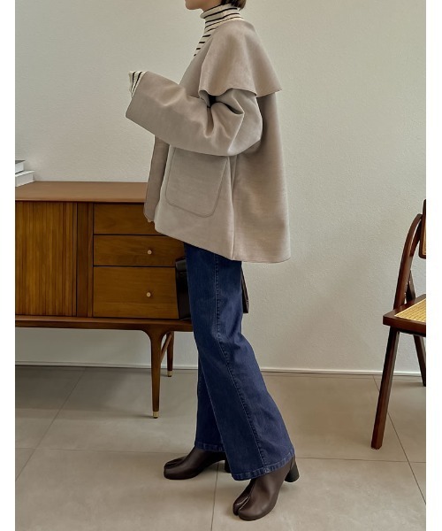 [神山まりあさん着用][2022A/WCOLLECTION]ビッグカラーウールライクミドル丈コート