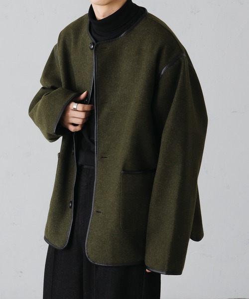 epnok（エプノック）の「パイピングノーカラージャケット（ノーカラージャケット・メンズ・チャコールグレー/グレイッシュベージュ/ダークブラウン/カーキ・MEDIUM/SMALL/LARGE）」の19枚目の写真