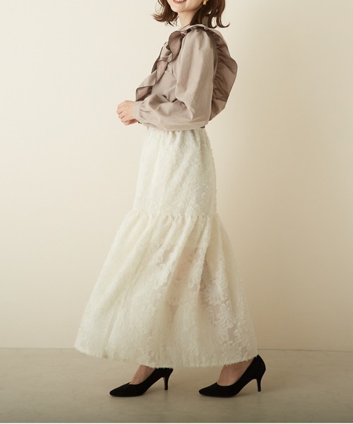 PAPAVER（パパヴェル）の「【papaver】ロングワンティアードSK（スカート・レディース・アイボリー/ブルー系その他/ブラック/カーキ・MEDIUM）」の18枚目の写真