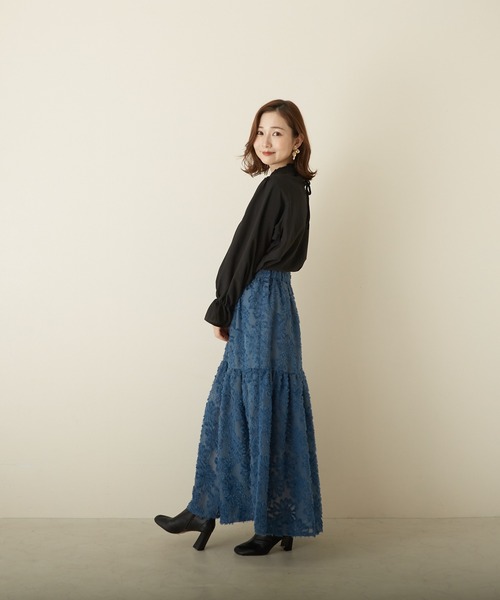 PAPAVER（パパヴェル）の「【papaver】ロングワンティアードSK（スカート・レディース・アイボリー/ブルー系その他/ブラック/カーキ・MEDIUM）」の7枚目の写真