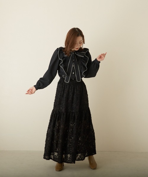 PAPAVER（パパヴェル）の「【papaver】ロングワンティアードSK（スカート・レディース・アイボリー/ブルー系その他/ブラック/カーキ・MEDIUM）」の9枚目の写真