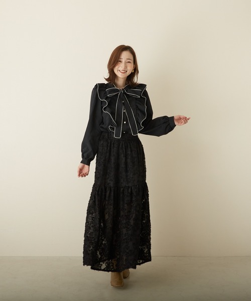 PAPAVER（パパヴェル）の「【papaver】ロングワンティアードSK（スカート・レディース・アイボリー/ブルー系その他/ブラック/カーキ・MEDIUM）」の15枚目の写真