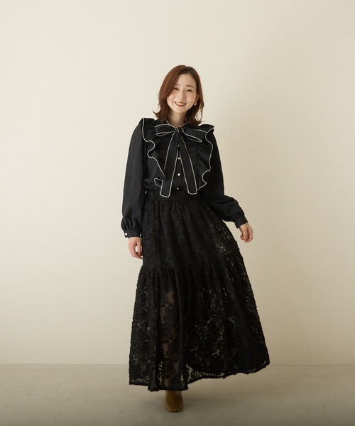 PAPAVER（パパヴェル）の「【papaver】ロングワンティアードSK（スカート・レディース・アイボリー/ブルー系その他/ブラック/カーキ・MEDIUM）」の14枚目の写真