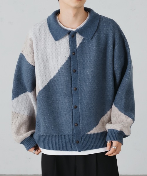epnok（エプノック）の「アシンメトリールーズニットシャツ（カーディガン/ボレロ・メンズ・ブルー系その他/ブラック/チャコールグレー・SMALL/LARGE/MEDIUM）」の3枚目の写真