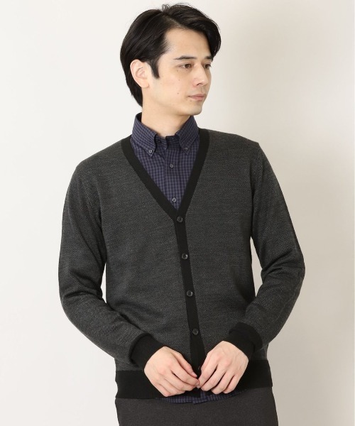 Alexander Julian(アレキサンダージュリアン)の「アレキサンダージュリアンメンズ/ALEXANDER JULIAN:MEN ウォッシャブル ウール混バーズアイ ニットカーディガン(カーディガン/ボレロ・メンズ・ネイビー/ブラック・MEDIUM/LARGE/X-LARGE)」の1枚目の写真