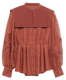 エンブロイダリーメッシュペプラムブラウス