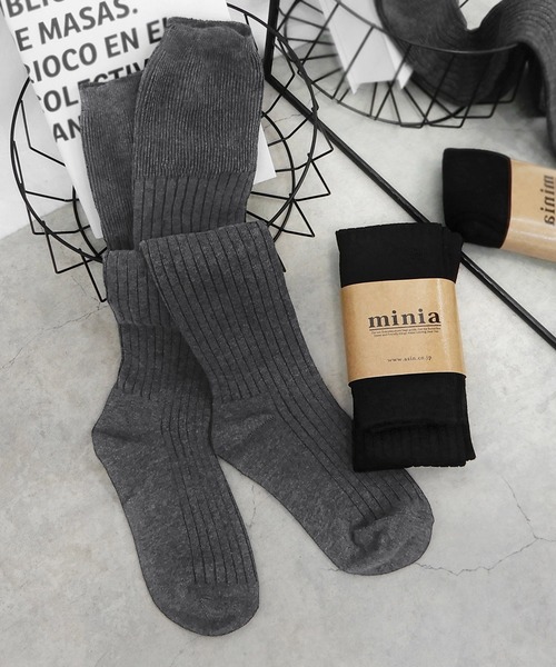 minia（ミニア）の「リブニーハイソックス（ソックス/靴下・レディース・ブラック/グレー・FREE）」の5枚目の写真