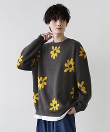 Buyer's Select/ビックシルエットフラワー柄ダブルジャガードクルーニット