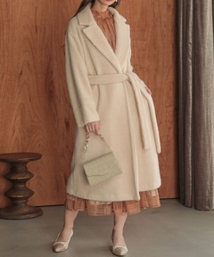 BANICO】スタンドカラー ベルト付きウールロングコート（その他