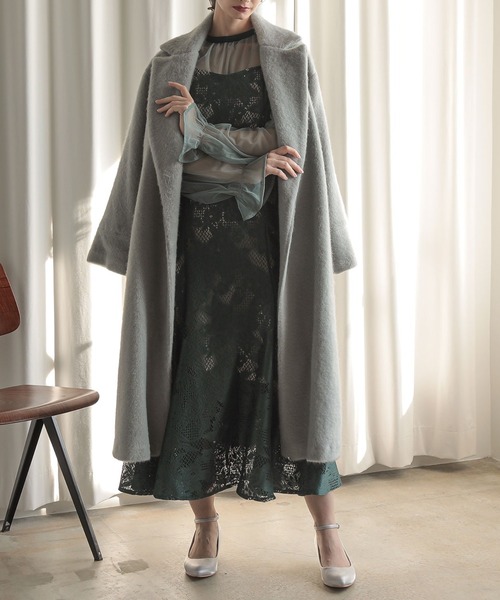 【新品未使用】bajra(バジュラ)シャギーニットロングコート/チャコールグレー Aunt Marie's（アントマリーズ） ステンカラーコート コート スタンド