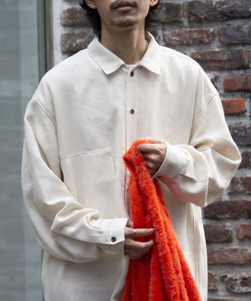 GLOSTER（グロスター）の「【GLOSTER/グロスター】パナマツイードミリタリービッグシャツ ドロップショルダー（シャツ/ブラウス・メンズ・キナリ/ブラウン/ブラック・S/M/L）」の6枚目の写真