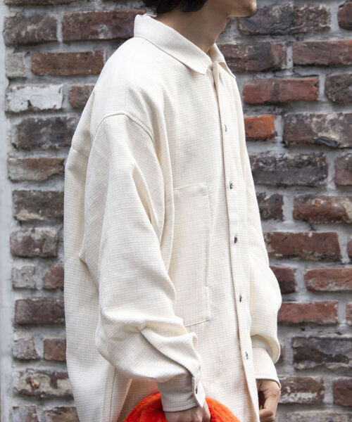 GLOSTER（グロスター）の「【GLOSTER/グロスター】パナマツイードミリタリービッグシャツ ドロップショルダー（シャツ/ブラウス・メンズ・キナリ/ブラウン/ブラック・S/M/L）」の14枚目の写真