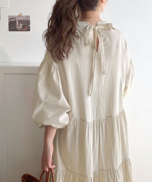 classicalelf（クラシカルエルフ）の「ふんわりモテワンピ。コットン100％バックリボンティアードワンピース（ワンピース・レディース・ブラック/ベージュ/モカ・LARGE/MEDIUM/SMALL/X-LARGE）」の14枚目の写真