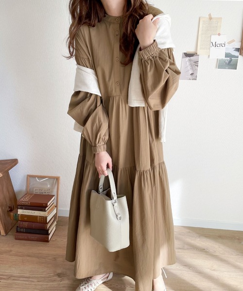 classicalelf（クラシカルエルフ）の「ふんわりモテワンピ。コットン100％バックリボンティアードワンピース（ワンピース・レディース・ブラック/ベージュ/モカ・LARGE/MEDIUM/SMALL/X-LARGE）」の16枚目の写真