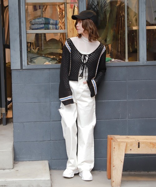 RAGEBLUE（レイジブルー）の「フラワー刺繍クラッシュワイドデニム（デニムパンツ・レディース・ブルー/オフホワイト/ブラック・FREE）」の5枚目の写真