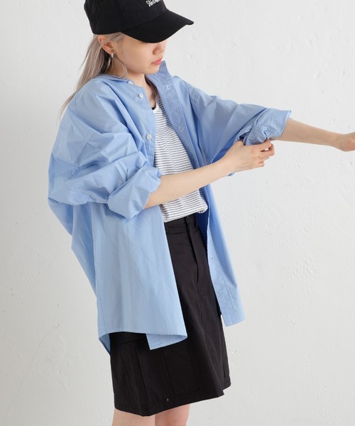 WHIMSIC(ウィムジック)の「【UNISEX/新色追加】ポプリンオーバーサイズシャツ(シャツ/ブラウス・メンズ・ブルー/グリーン/ピンク/グリーン系その他/ブルー系その他2/サックスブルー・FREE)」の4枚目の写真