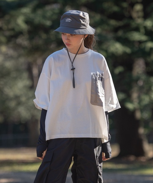 OUTDOOR PRODUCTS（アウトドアプロダクツ）の「USAコットン　ポケット付き  ビッグシルエット　ワンポイントブランドロゴ　Tシャツ（Tシャツ/カットソー・レディース・ホワイト/ベージュ/ブラック・FREE）」の15枚目の写真