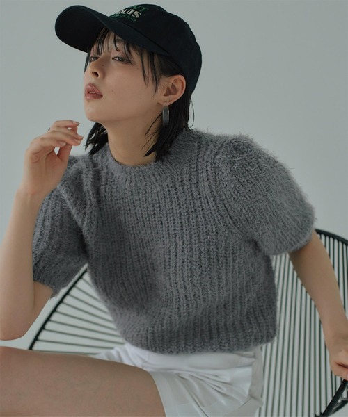 ミエット miette バルーンスリーブシャギーニット （グリーン） ミエット miette バルーンスリーブシャギーニット （グリーン