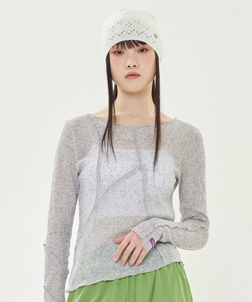 TARGETTO(ターゲット)の「【TARGETTO 】カット アウト シースルー ロング スリーブ Tシャツ / CUT OUT SEE THROUGH LONG SLEEVE TEE SHIRT(Tシャツ/カットソー・レディース・ライトグレー/ブラック・FREE)」の2枚目の写真