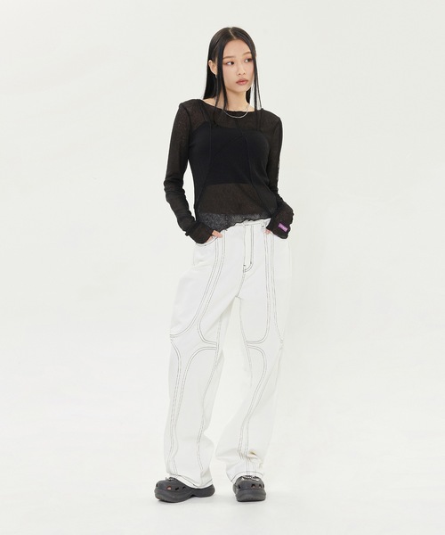 TARGETTO(ターゲット)の「【TARGETTO 】カット アウト シースルー ロング スリーブ Tシャツ / CUT OUT SEE THROUGH LONG SLEEVE TEE SHIRT(Tシャツ/カットソー・レディース・ライトグレー/ブラック・FREE)」の4枚目の写真