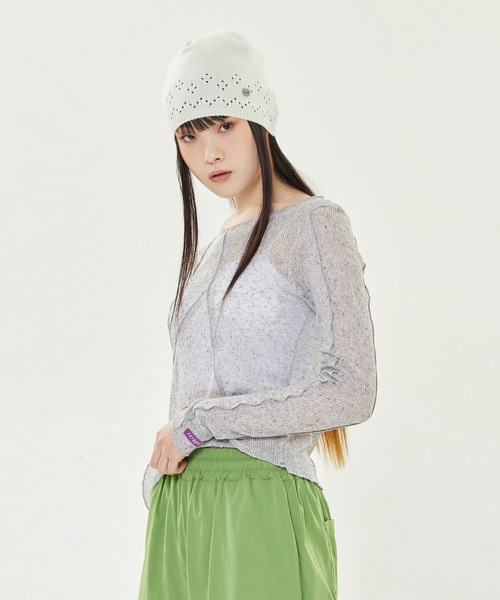 TARGETTO(ターゲット)の「【TARGETTO 】カット アウト シースルー ロング スリーブ Tシャツ / CUT OUT SEE THROUGH LONG SLEEVE TEE SHIRT(Tシャツ/カットソー・レディース・ライトグレー/ブラック・FREE)」の9枚目の写真