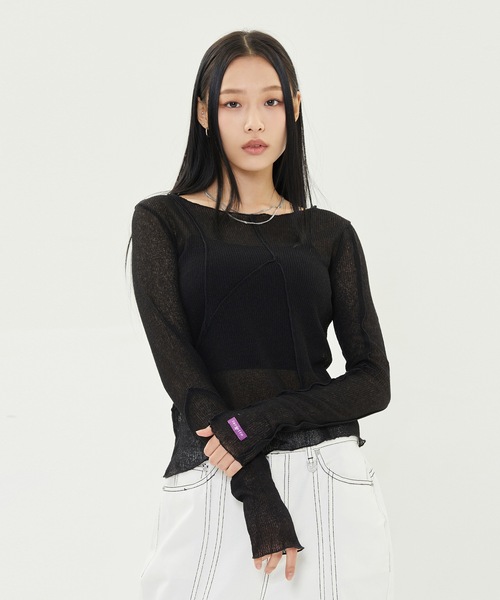 TARGETTO(ターゲット)の「【TARGETTO 】カット アウト シースルー ロング スリーブ Tシャツ / CUT OUT SEE THROUGH LONG SLEEVE TEE SHIRT(Tシャツ/カットソー・レディース・ライトグレー/ブラック・FREE)」の5枚目の写真
