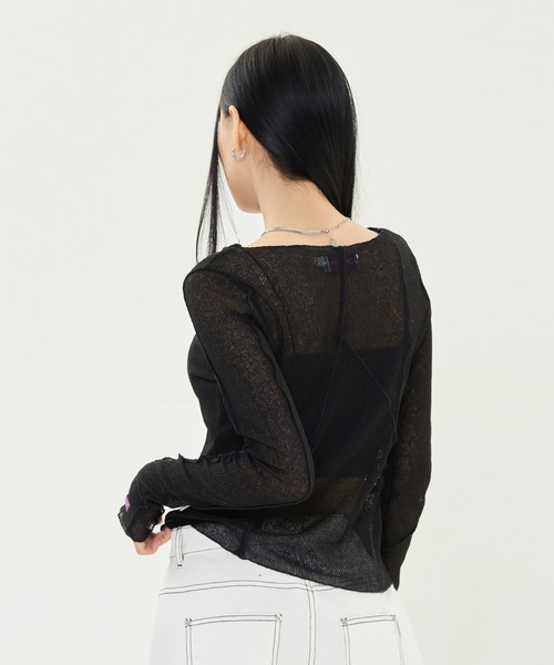 TARGETTO(ターゲット)の「【TARGETTO 】カット アウト シースルー ロング スリーブ Tシャツ / CUT OUT SEE THROUGH LONG SLEEVE TEE SHIRT(Tシャツ/カットソー・レディース・ライトグレー/ブラック・FREE)」の6枚目の写真