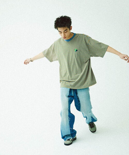 TOWNCRAFT（タウンクラフト）の「Towncraft PREP/タウンクラフトプレップ Kanoko Multi Border Tee/カノコ マルチ ボーダーTシャツ（Tシャツ/カットソー・メンズ・オフホワイト/サックスブルー・MEDIUM/LARGE）」の4枚目の写真