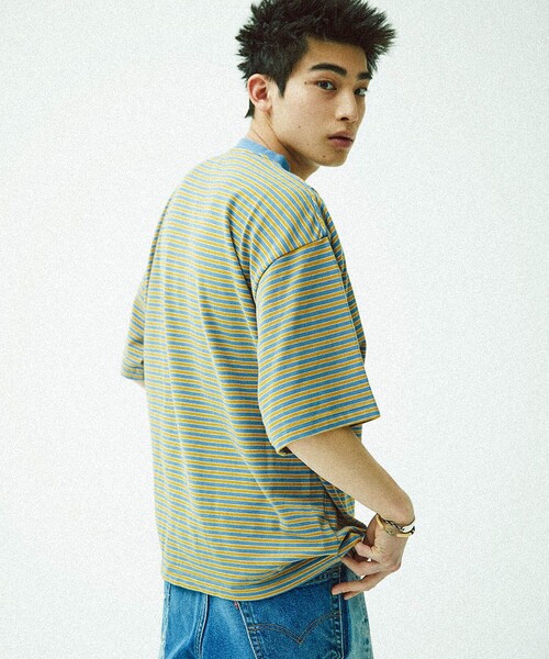 TOWNCRAFT（タウンクラフト）の「Towncraft PREP/タウンクラフトプレップ Kanoko Multi Border Tee/カノコ マルチ ボーダーTシャツ（Tシャツ/カットソー・メンズ・オフホワイト/サックスブルー・MEDIUM/LARGE）」の5枚目の写真