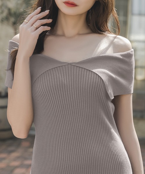 Julia Boutique(ジュリアブティック)の「デコルテオープンノースリーブマーメイドニットワンピース/23062(ワンピース・レディース・グレイッシュブルー/ピンク/グレー系・ONE)」の7枚目の写真
