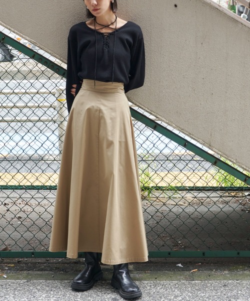 Auntie Rosa Holiday（アンティローザホリデー）の「ハイウエストフレアスカート（スカート・レディース・ブラック/ベージュ/ライトベージュ/カーキ・マルチサイズ）」の17枚目の写真