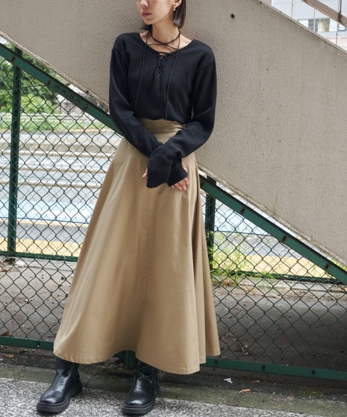 Auntie Rosa Holiday（アンティローザホリデー）の「ハイウエストフレアスカート（スカート・レディース・ブラック/ベージュ/ライトベージュ/カーキ・マルチサイズ）」の18枚目の写真