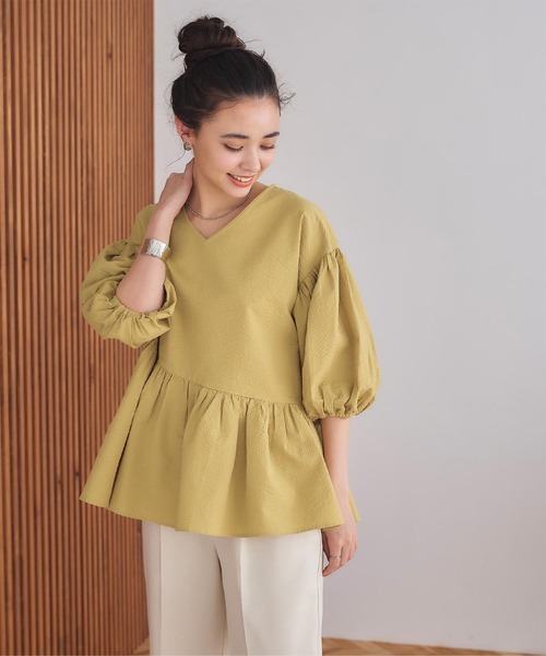アシンメトリーペプラムブラウス