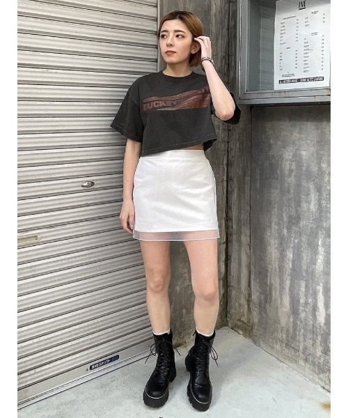 ENVYM（アンビー）の「シアーレイヤードミニスカート（スカート・レディース・ブラック/ホワイト・FREE）」の4枚目の写真