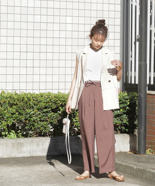 N.（N. Natural Beauty Basic）（エヌエヌナチュラルビューティーベーシック）の「◆麻調イージーパンツ（スラックス・レディース・オレンジ/モカ/ブルー・MEDIUM）」の6枚目の写真