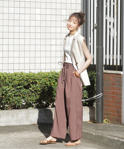 N.（N. Natural Beauty Basic）（エヌエヌナチュラルビューティーベーシック）の「◆麻調イージーパンツ（スラックス・レディース・オレンジ/モカ/ブルー・MEDIUM）」の7枚目の写真