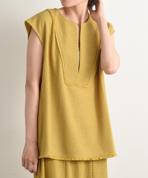 INTERPLANET（インタープラネット）の「フィールド柄ヨークフリンジベスト（ベスト・レディース・ナチュラル/ブラック/イエロー・FREE）」の4枚目の写真