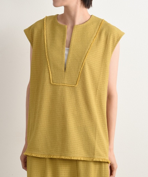 INTERPLANET（インタープラネット）の「フィールド柄ヨークフリンジベスト（ベスト・レディース・ナチュラル/ブラック/イエロー・FREE）」の8枚目の写真