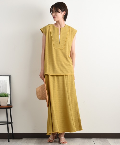 INTERPLANET（インタープラネット）の「フィールド柄ヨークフリンジベスト（ベスト・レディース・ナチュラル/ブラック/イエロー・FREE）」の10枚目の写真