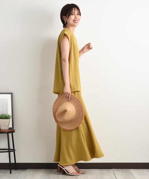 INTERPLANET（インタープラネット）の「フィールド柄ヨークフリンジベスト（ベスト・レディース・ナチュラル/ブラック/イエロー・FREE）」の12枚目の写真