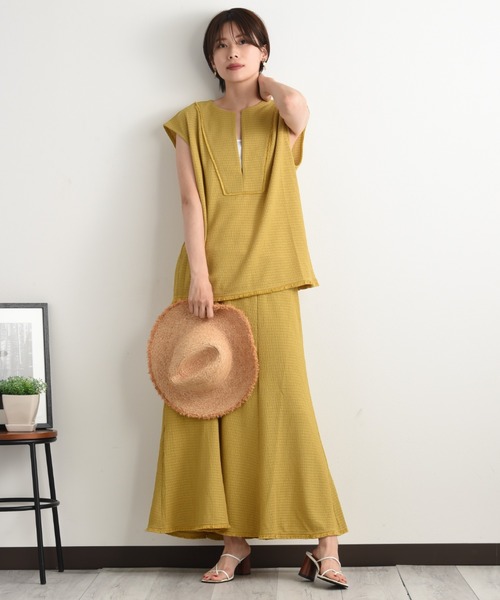 INTERPLANET（インタープラネット）の「フィールド柄ヨークフリンジベスト（ベスト・レディース・ナチュラル/ブラック/イエロー・FREE）」の15枚目の写真