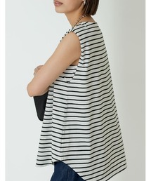 Re:EDIT | [接触冷感]無地orボーダーショルダータック裾フレアノースリーブトップス(Tシャツ/カットソー)