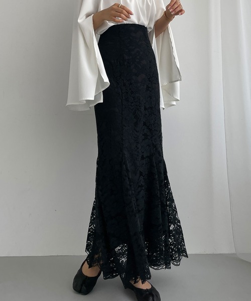 shellerネイビー レース マーメイドスカート Louere（ルエレ）の「ハイウエストレースマーメイドスカート（スカート