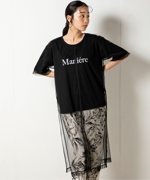 MILLION CARATS(ミリオンカラッツ)の「ロゴTシャツに大きくはみ出たチュールチュールを重ねたレイヤードサイドスリットトップス(Tシャツ/カットソー・レディース・カーキ/ブラック・FREE)」の4枚目の写真