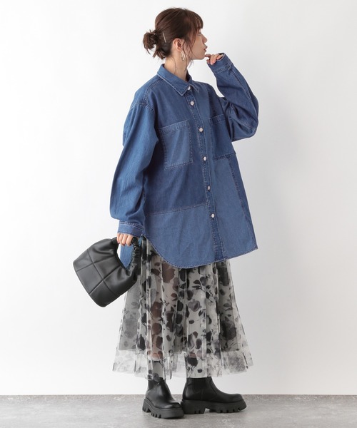 RAGEBLUE（レイジブルー）の「キリカエBIGデニムシャツ（シャツ/ブラウス・レディース・ブラック/ブルー・FREE）」の21枚目の写真
