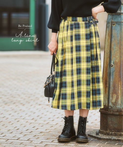 nissen(ニッセン)の「脇プリーツAラインロング丈スカート(スカート・レディース・ブラック/イエロー系/ブルー系・L/LL/M/S)」の4枚目の写真