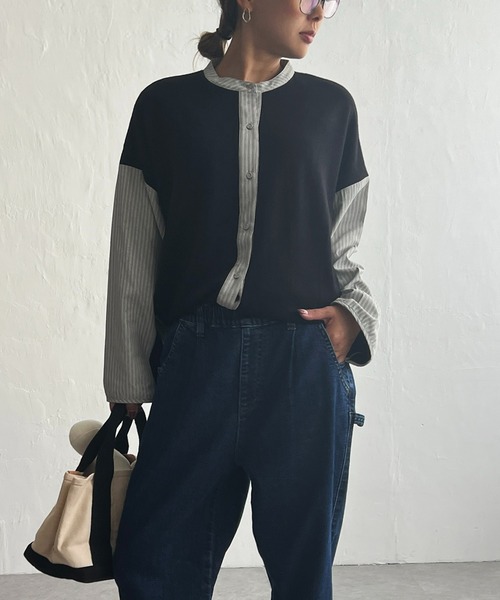 LBC（エルビーシー）の「異素材切り替えシャツ（シャツ/ブラウス・レディース・ブラック/グレー/その他7・M）」の2枚目の写真