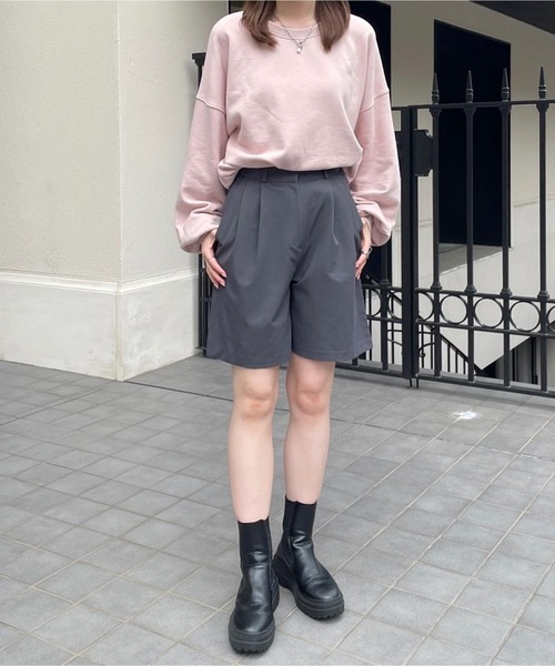 LE MORE（リモア）の「ハイウエストタックハーフパンツ（その他パンツ・レディース・ライトベージュ/グレー/ブラック・FREE）」の4枚目の写真