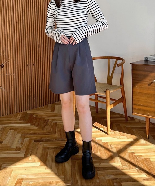 LE MORE（リモア）の「ハイウエストタックハーフパンツ（その他パンツ・レディース・ライトベージュ/グレー/ブラック・FREE）」の7枚目の写真