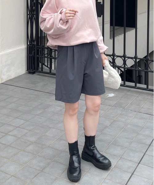 LE MORE（リモア）の「ハイウエストタックハーフパンツ（その他パンツ・レディース・ライトベージュ/グレー/ブラック・FREE）」の9枚目の写真